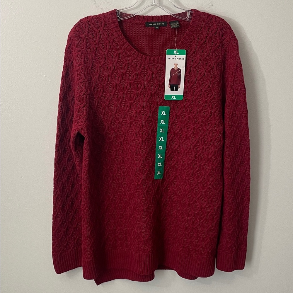 Jeanne Pierre Women's Cozy Soft Crewneck Relaxed Fit Pullover Fall Red Size XL